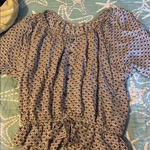 Guess red blue and white print blouse size medium